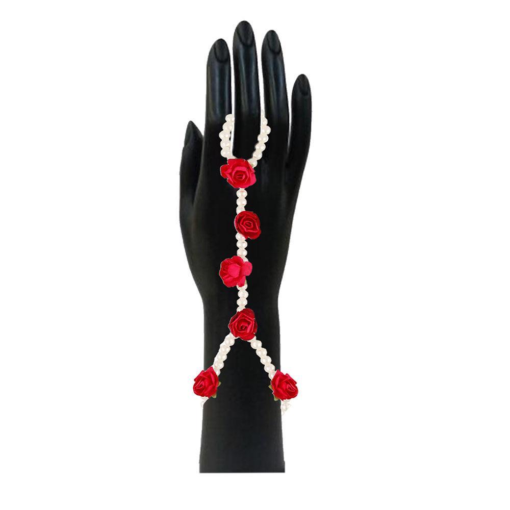 Mahi Gold Plated Glorious Gotta Patti Floral Haath Paan With Artificial Pearl