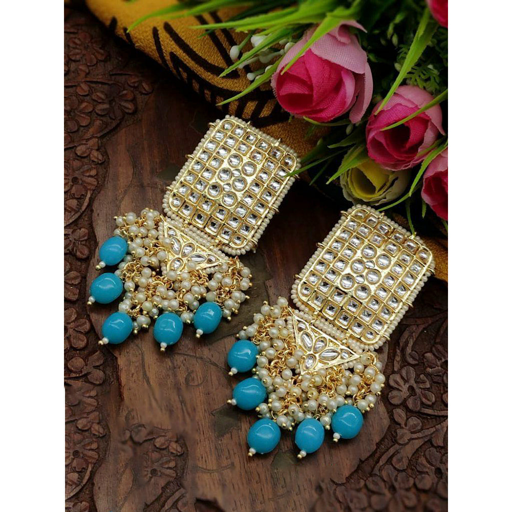 India Art Gold Plated Kundan Stone & Beads Dangler Earrings