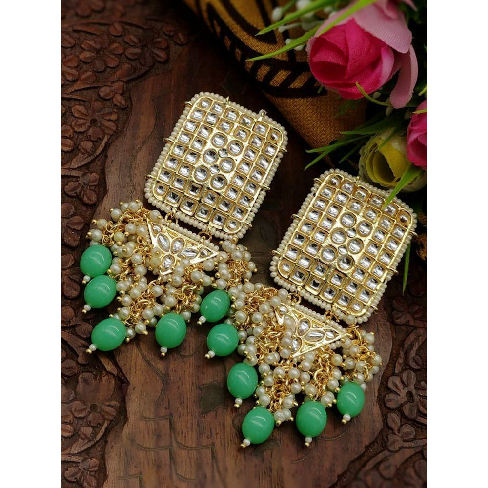 India Art Gold Plated Kundan Stone & Beads Dangler Earrings