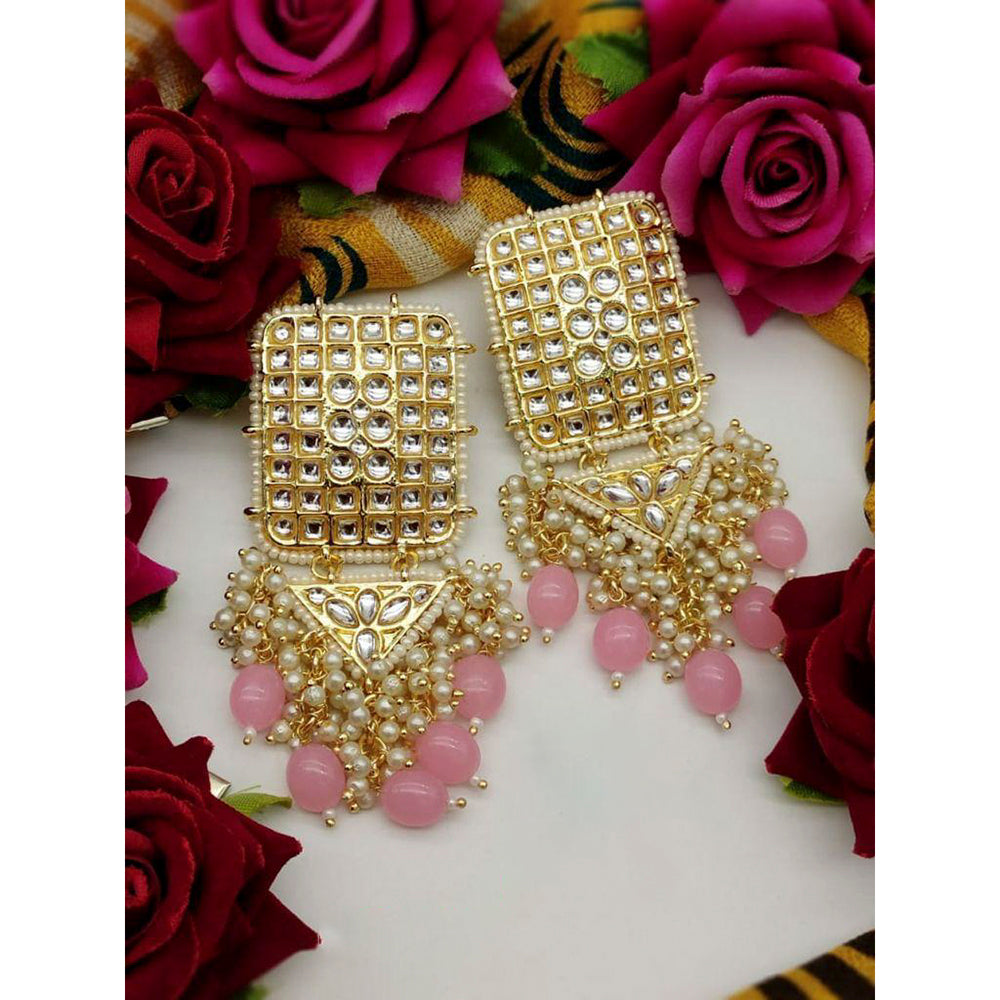 India Art Gold Plated Kundan Stone & Beads Dangler Earrings