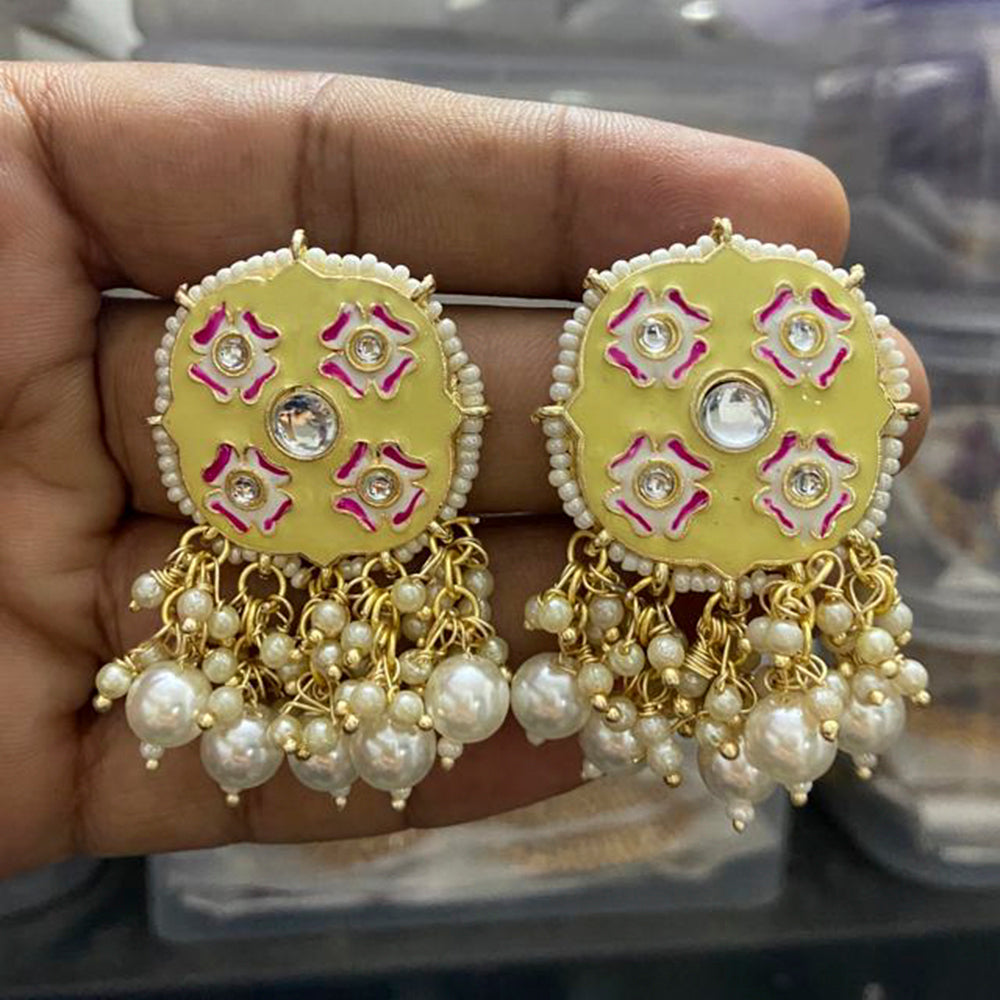 India Art Gold Plated Meenakari Kundan Stone & Beads Dangler Earrings