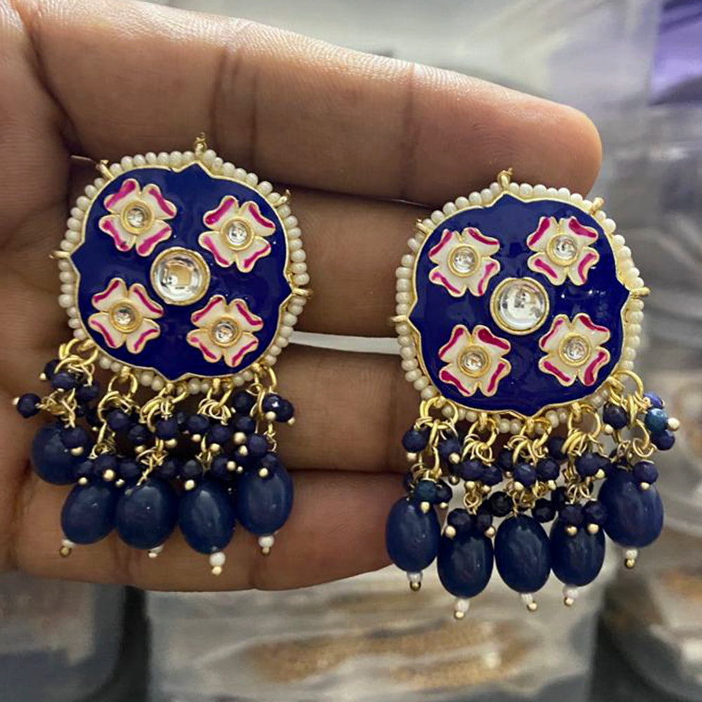 India Art Gold Plated Meenakari Kundan Stone & Beads Dangler Earrings