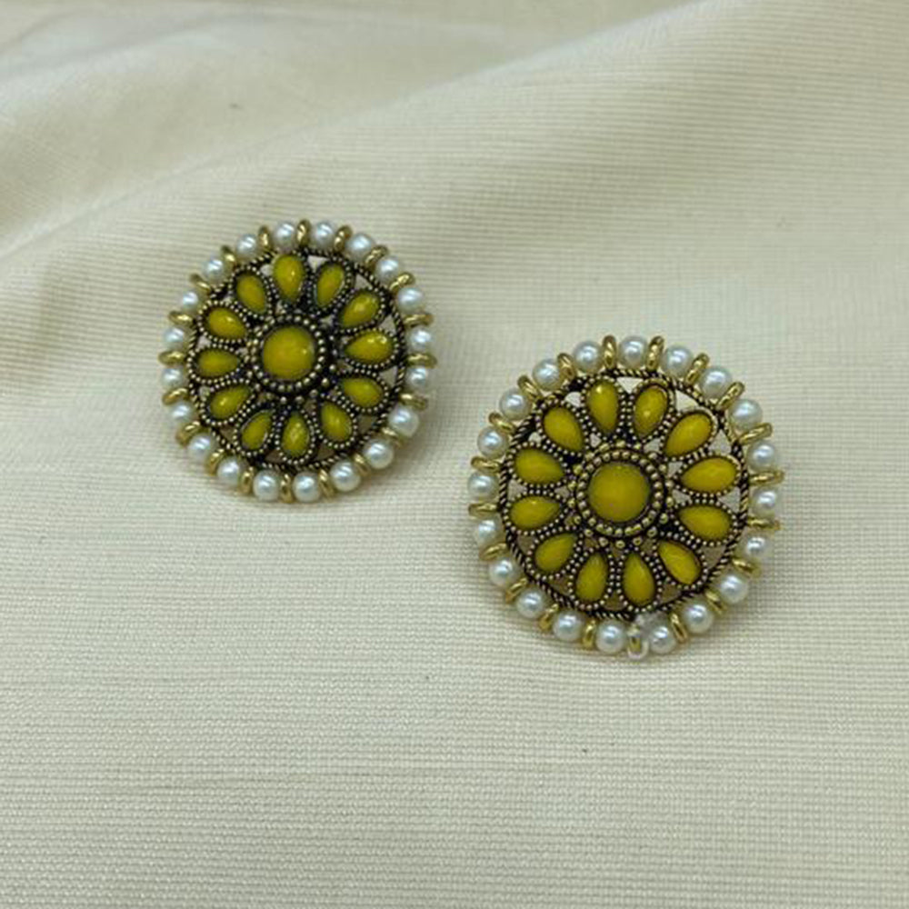 India Art Gold Plated Pota Kundan Stone Stud Earrings