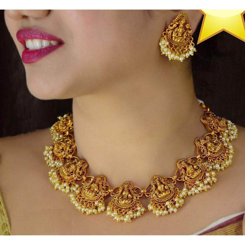 India Art Gold Plated Pearl Necklace Set