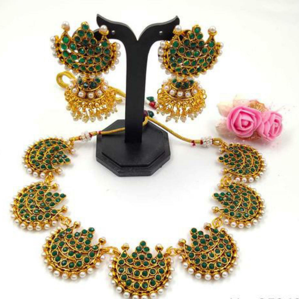 India Art Gold Plated Pota Stone & Pearl Choker Necklace Set