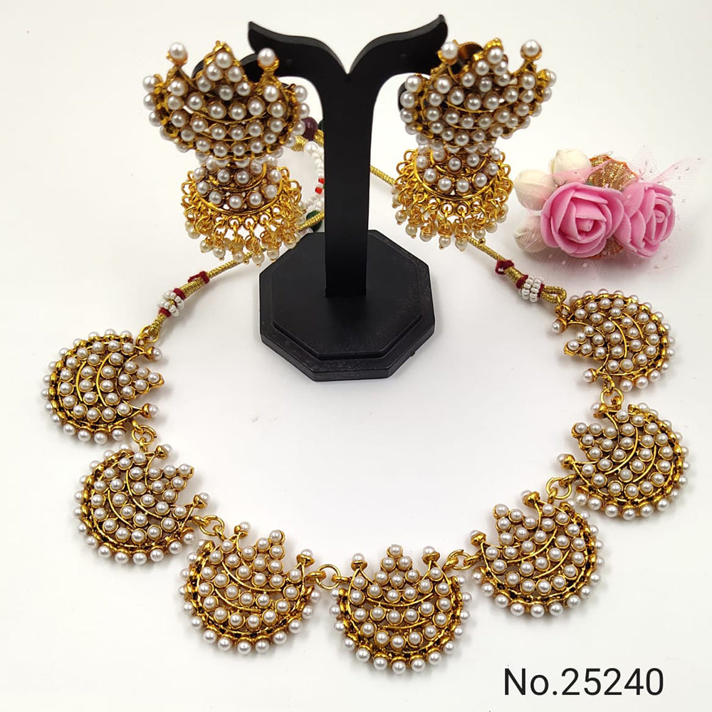 India Art Gold Plated Pota Stone & Pearl Choker Necklace Set