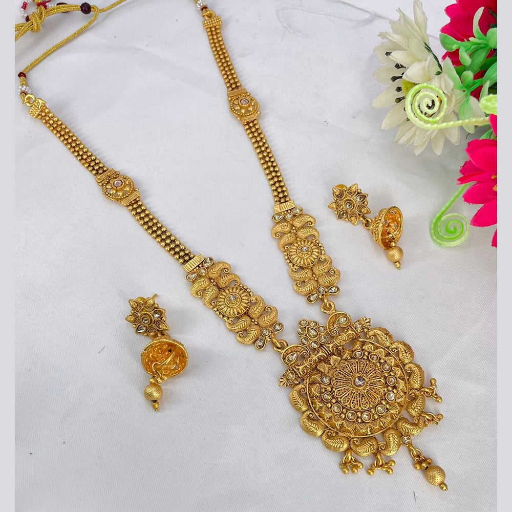 India Art Gold Plated Kundan Stone Long Haram Necklace Set