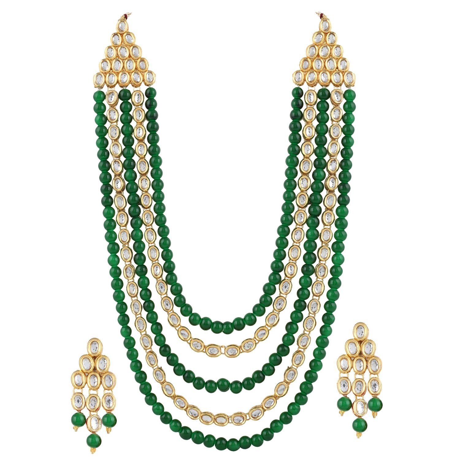 Etnico 18K Gold Plated Kundan Pearl Beaded Multi Strand Necklace - Main Image