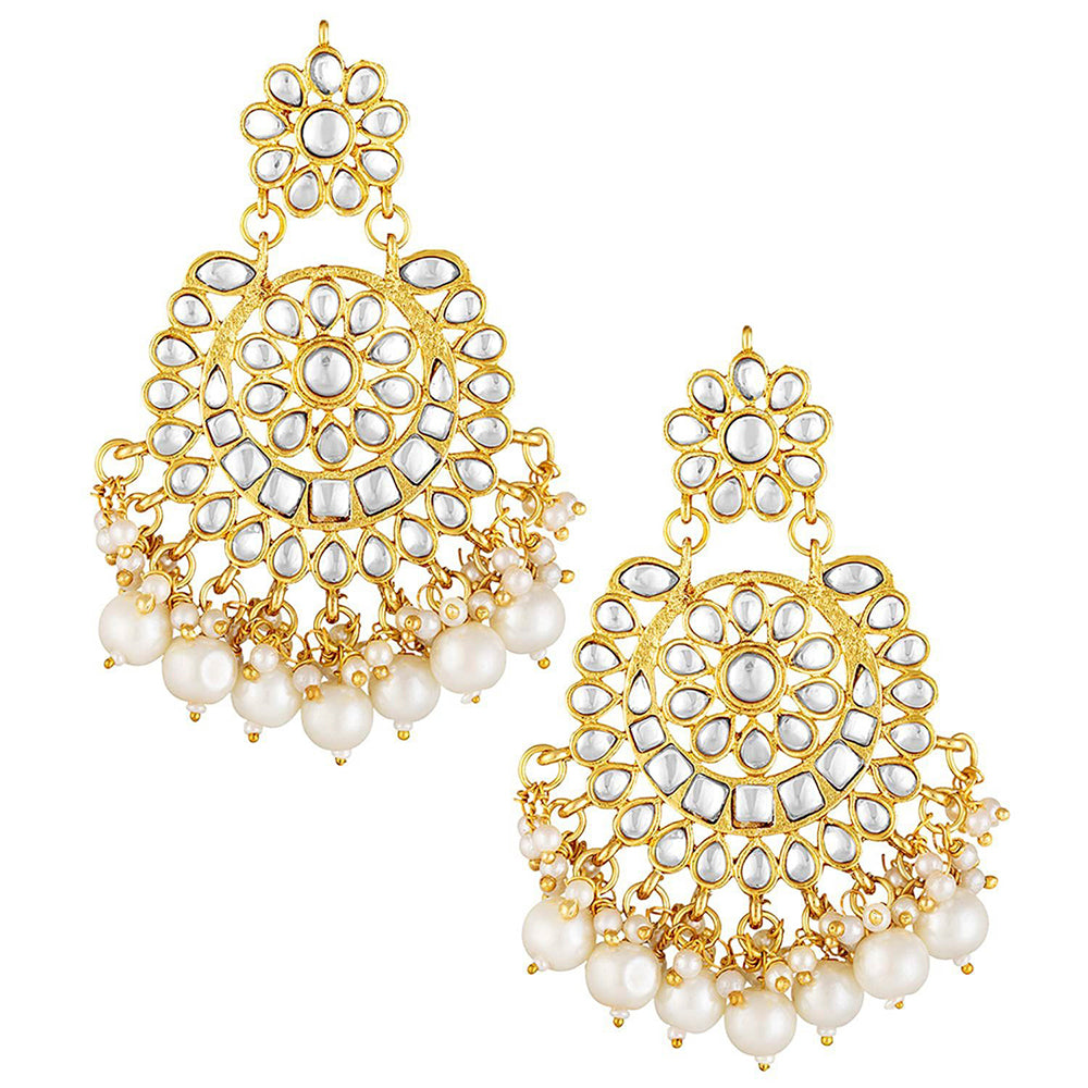 Etnico18K Gold Plated Traditional Kundan & Pearl Studded Choker Necklace Jewellery Set For Women (K7201G)