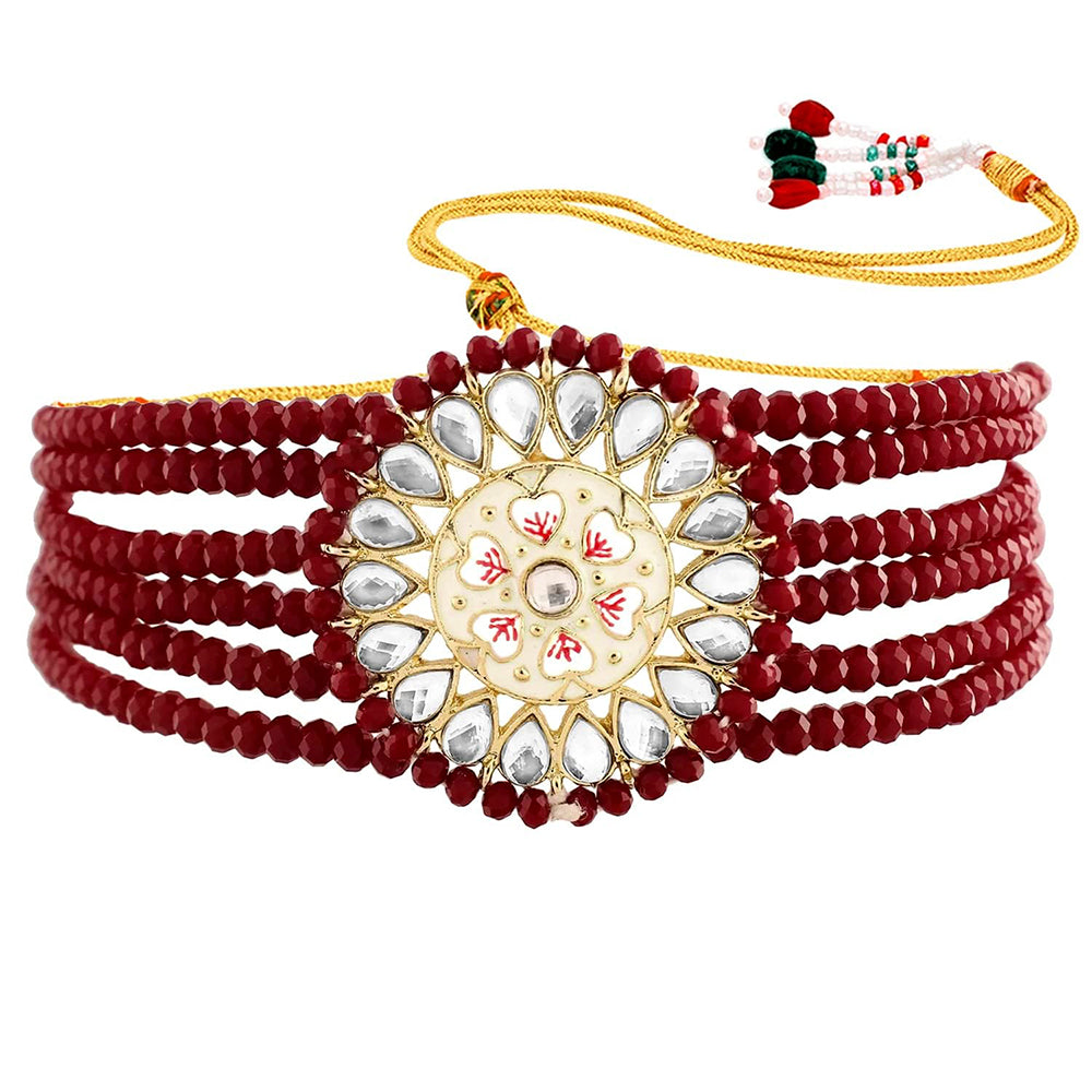 Etnico 18k Gold Plated Traditional Choker Set Glided With Kundan & Pearls For Women/Girls (K7203M)