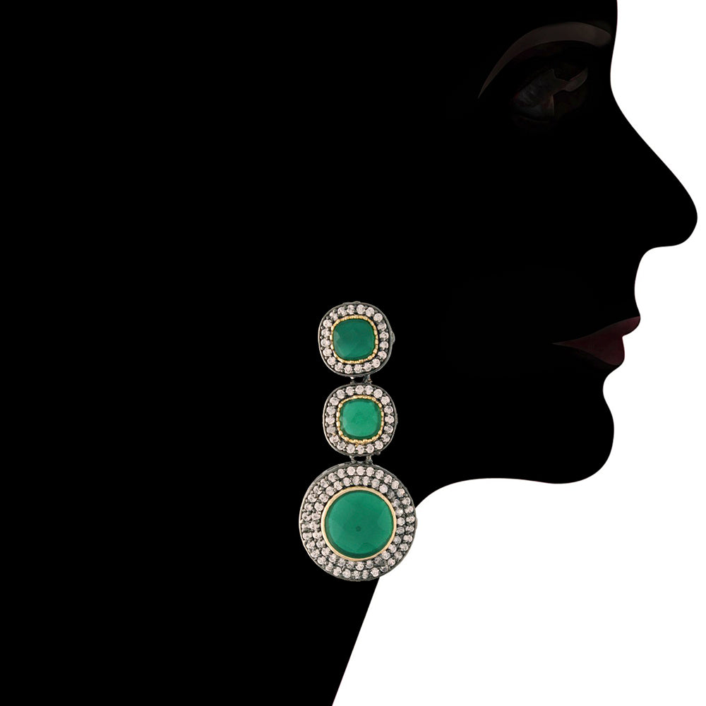 Etnico 18k Gold Plated Traditional Green Stone Studded & Beaded Choker Necklace Jewellery Set For Women/Girls (K7205G)