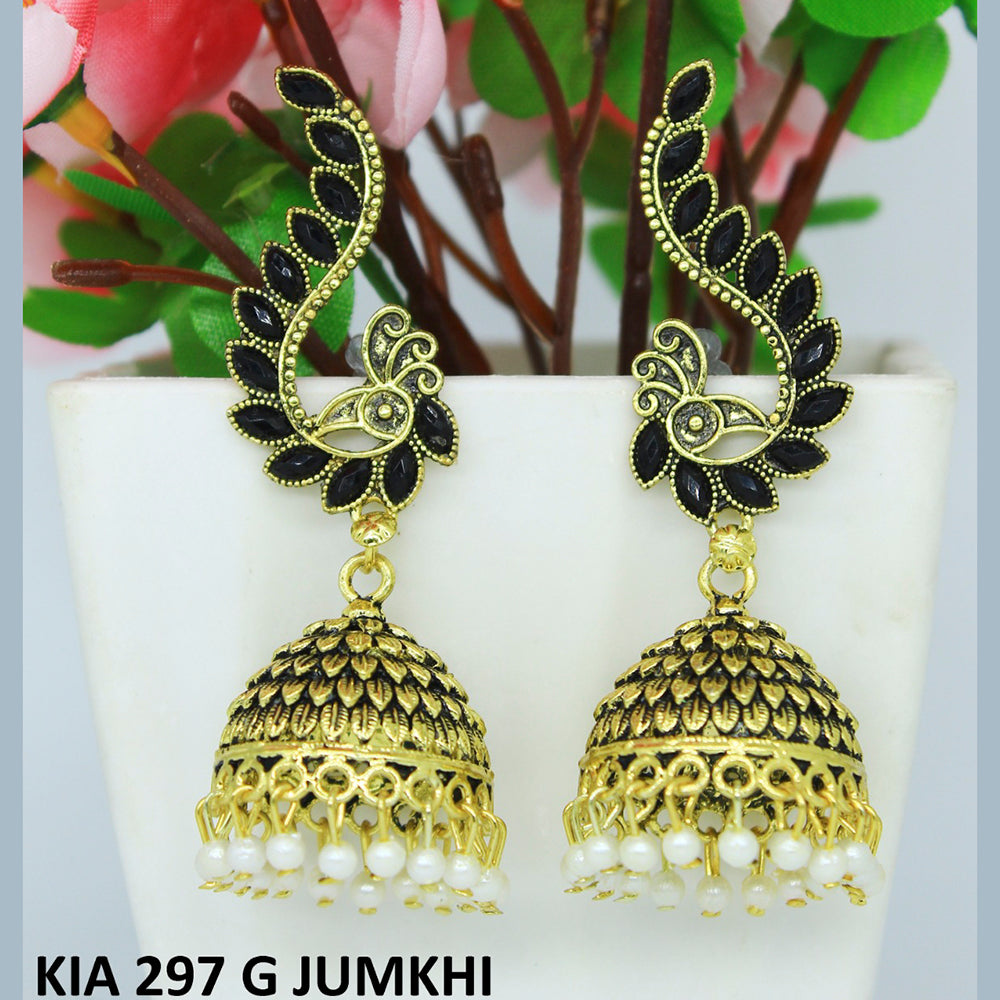 Mahavir Gold Plated Pota Stone And Pearl Jhumki Earrings