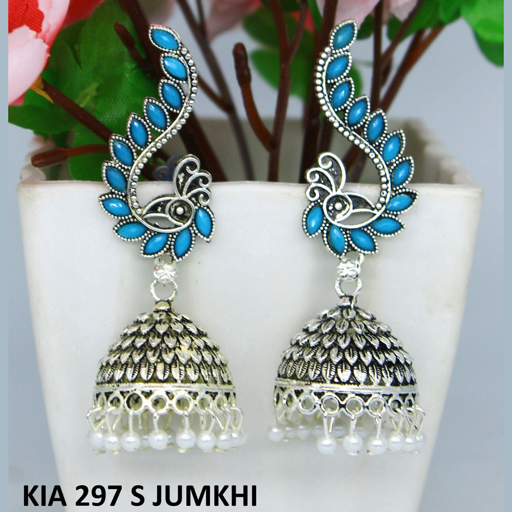 Mahavir Silver Plated Pota Stone And Pearl Jhumki Earrings