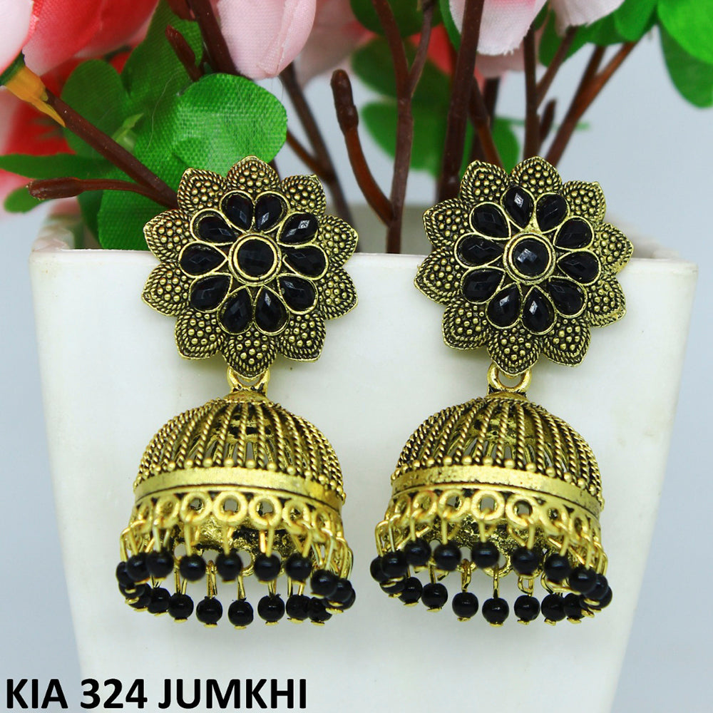 Mahavir Gold Plated Pota Stone And Meenakari Jhumki Earrings