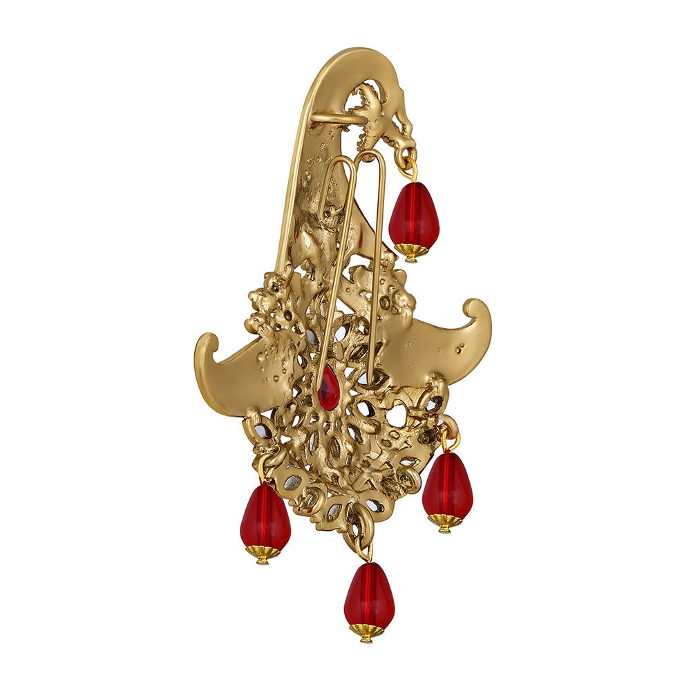 Mahi Red and White Crystals Kalangi Brooch for Groom / Men (KL1001010G)