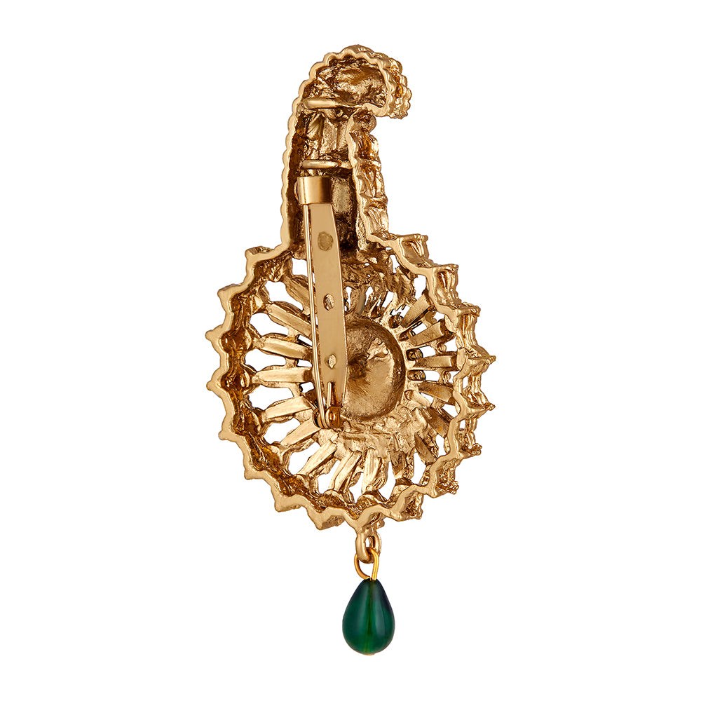 Mahi Meekari Work Green and Brown Crystals Floral Kalangi Brooch for Groom / Men (KL1001011G)