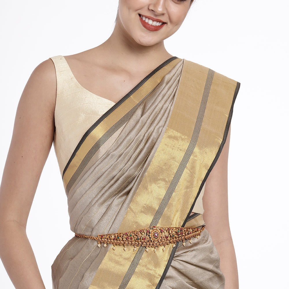 Kord Store South Indian Gold plated Ruby and Pearl Kamarbandh For Girls and Women