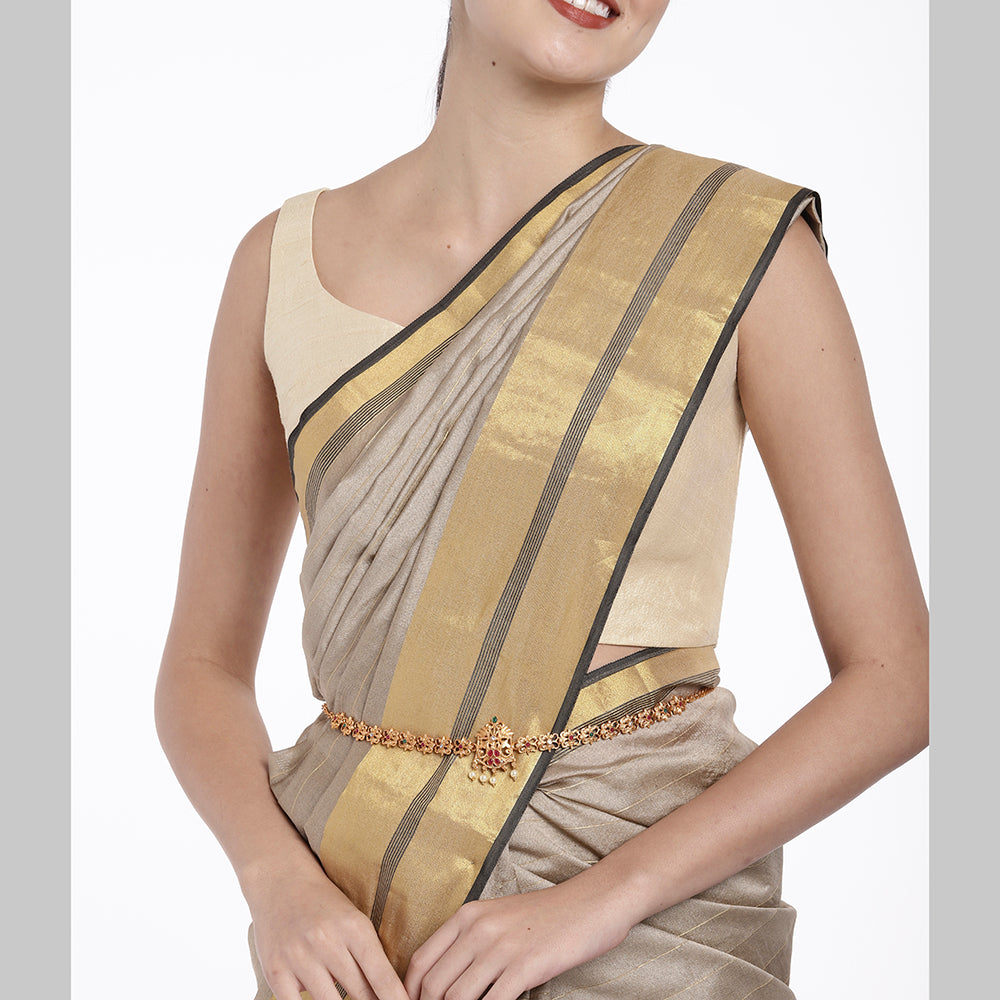 Kord Store Traditional Gold plated Ruby and White Stone Kamarbandh For Girls and Women