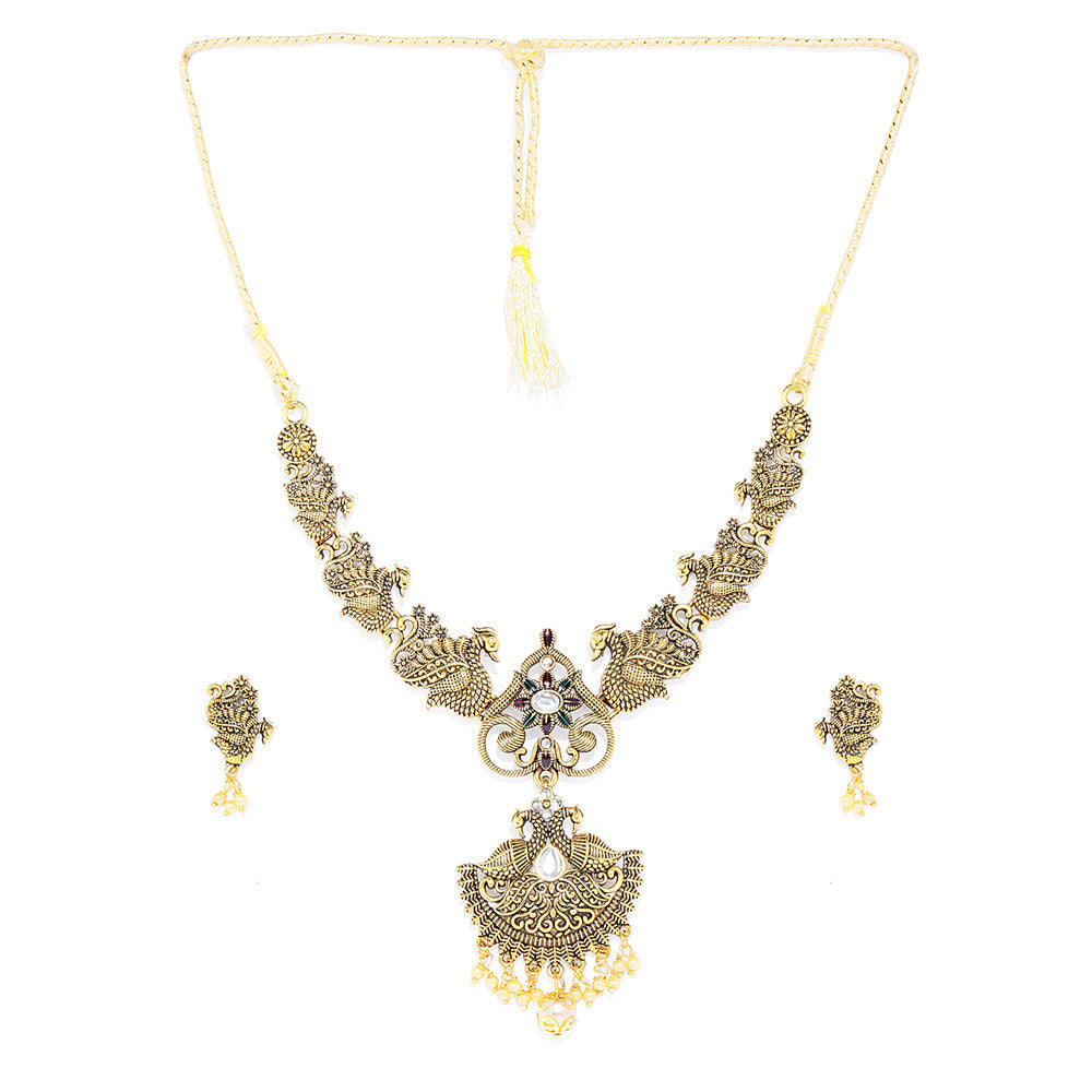 Kord Store Rajwadi Matt Finish Peacock Design Necklace Set For Women  - KSNKE60165