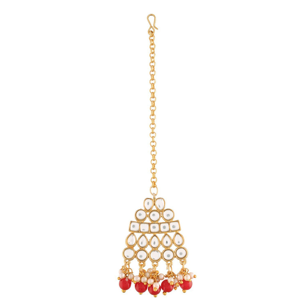 Etnico Traditional Gold Plated Handcrafted Stone Studded & Pearl Necklace Set with Earrings & Maang Tikka for Women (M4111R)