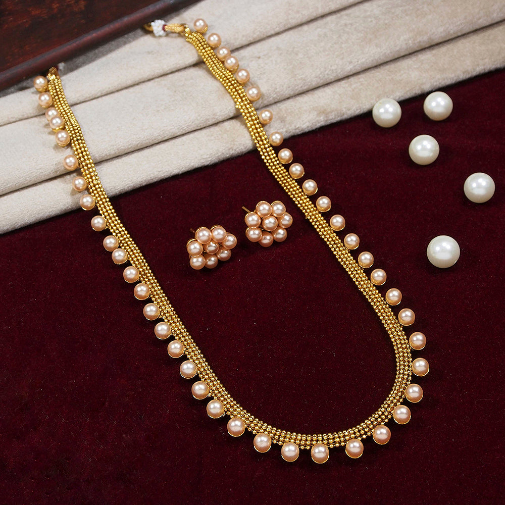 Etnico 18K Gold Plated Traditional South Indian Stylish Long Necklace With Earrings For Women & Girls (MC042RG)