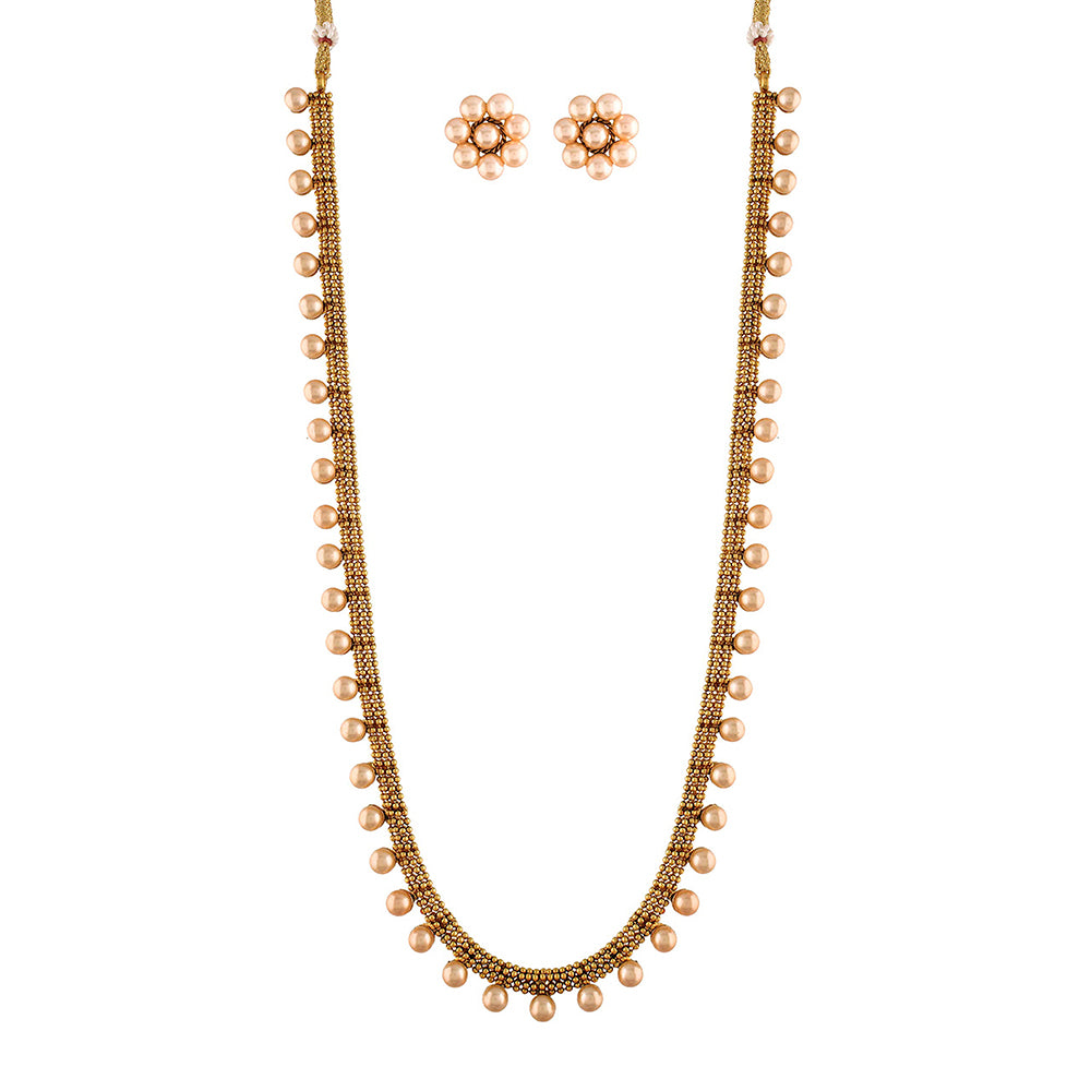 Etnico 18K Gold Plated Traditional South Indian Stylish Long Necklace With Earrings For Women & Girls (MC042RG)