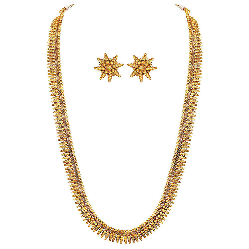 Etnico 18K Gold Plated Traditional South Indian Stylish Golden Leaf work Necklace With Earrings For Women & Girls (MC043)
