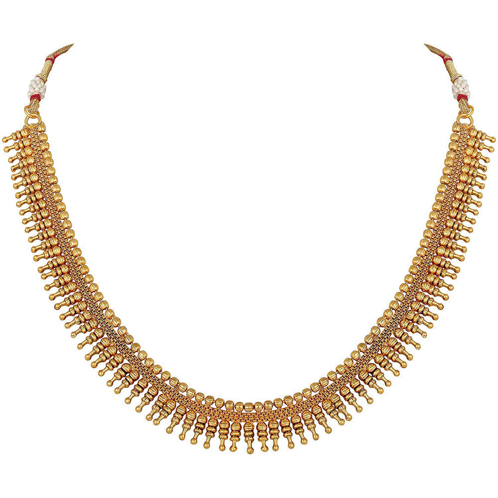 Etnico 18K Gold Plated Traditional South Indian Stylish Golden Necklace With Earrings For Women & Girls (Short Necklace)