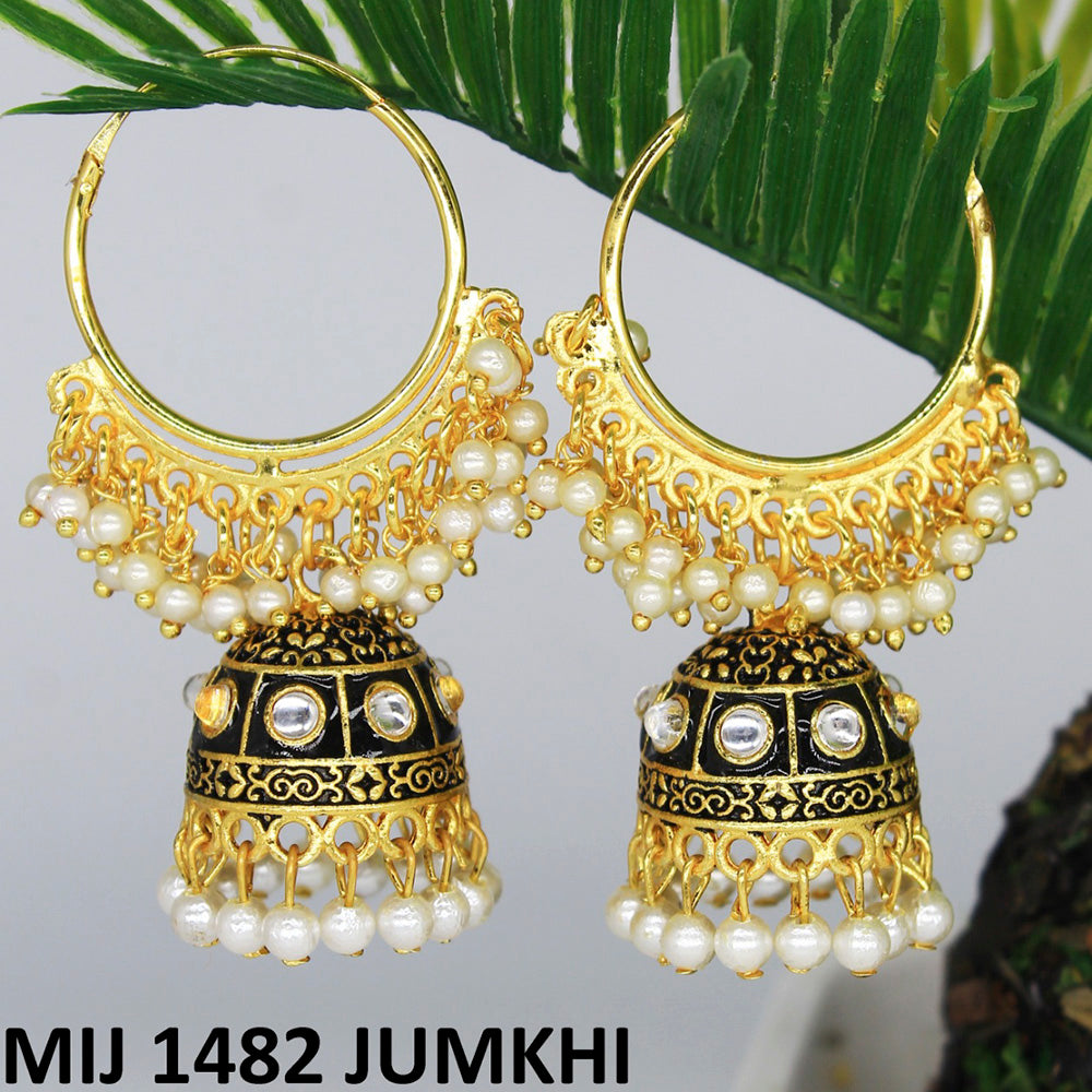 Mahavir Gold Plated Meenakari And Beads Designer Jhumki Earrings