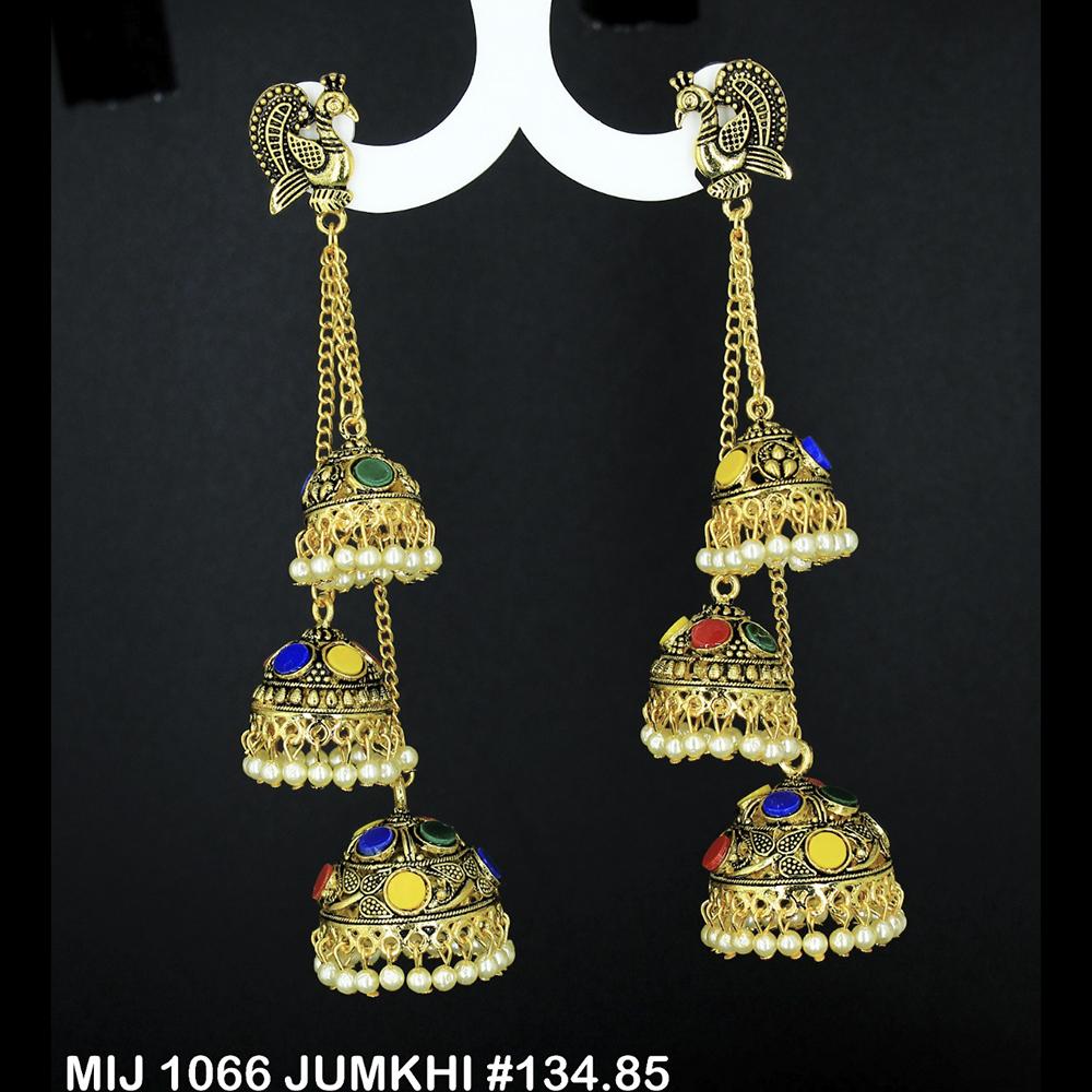 Mahavir Gold Plated Designer Dangler Earrings - MIJ 1066 JUMKHI