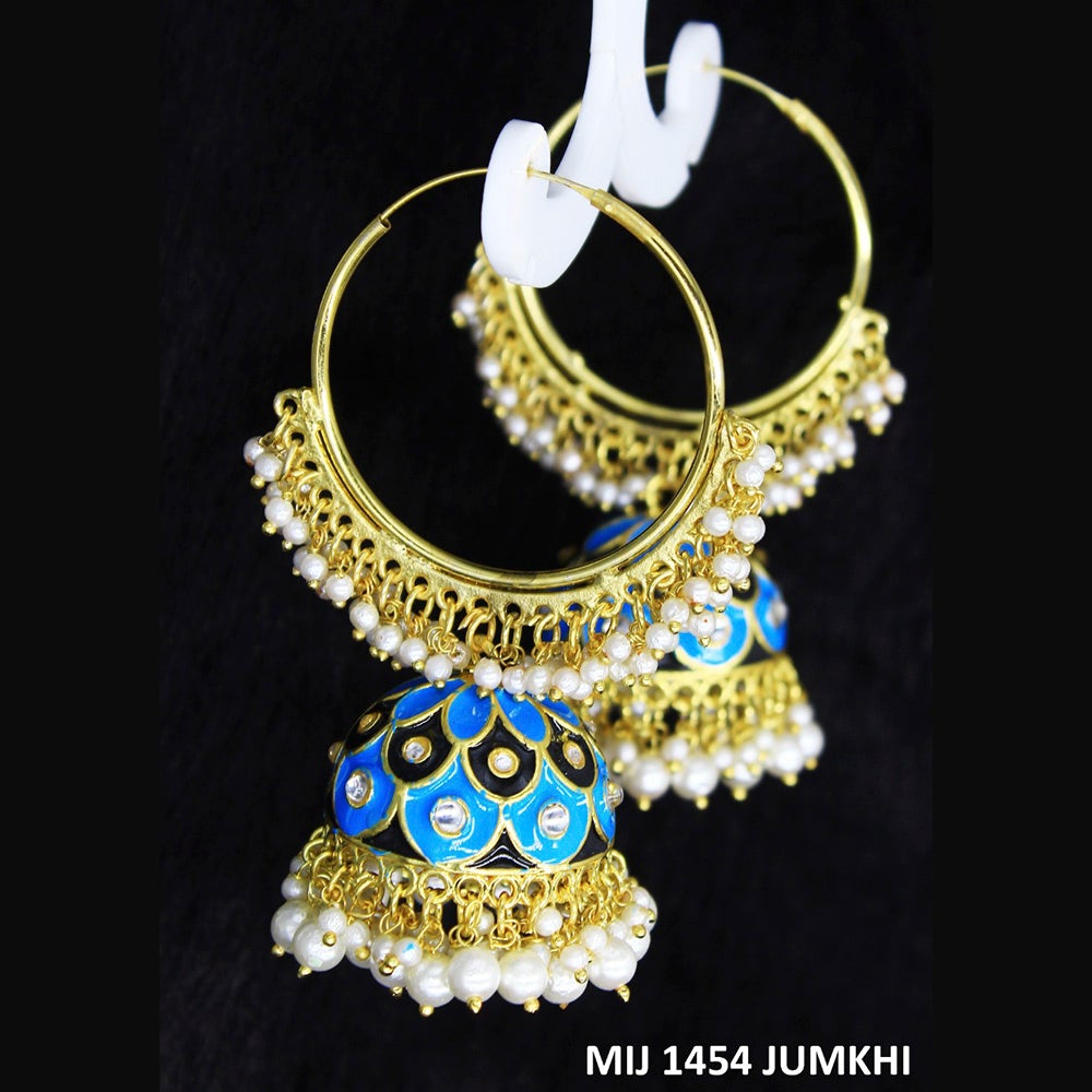 Mahavir Gold Plated Meenakari And Pearl Designer Jhumki Earrings - MIJ 1454 Jumkhi
