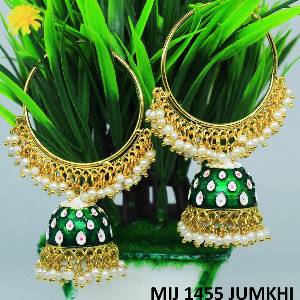 Mahavir Gold Plated Meenakari And Pearl Designer Jhumki Earrings - MIJ 1455 Jumkhi