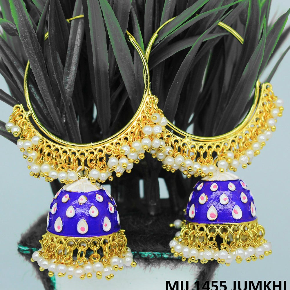 Mahavir Gold Plated Meenakari And Pearl Designer Jhumki Earrings - MIJ 1455 Jumkhi