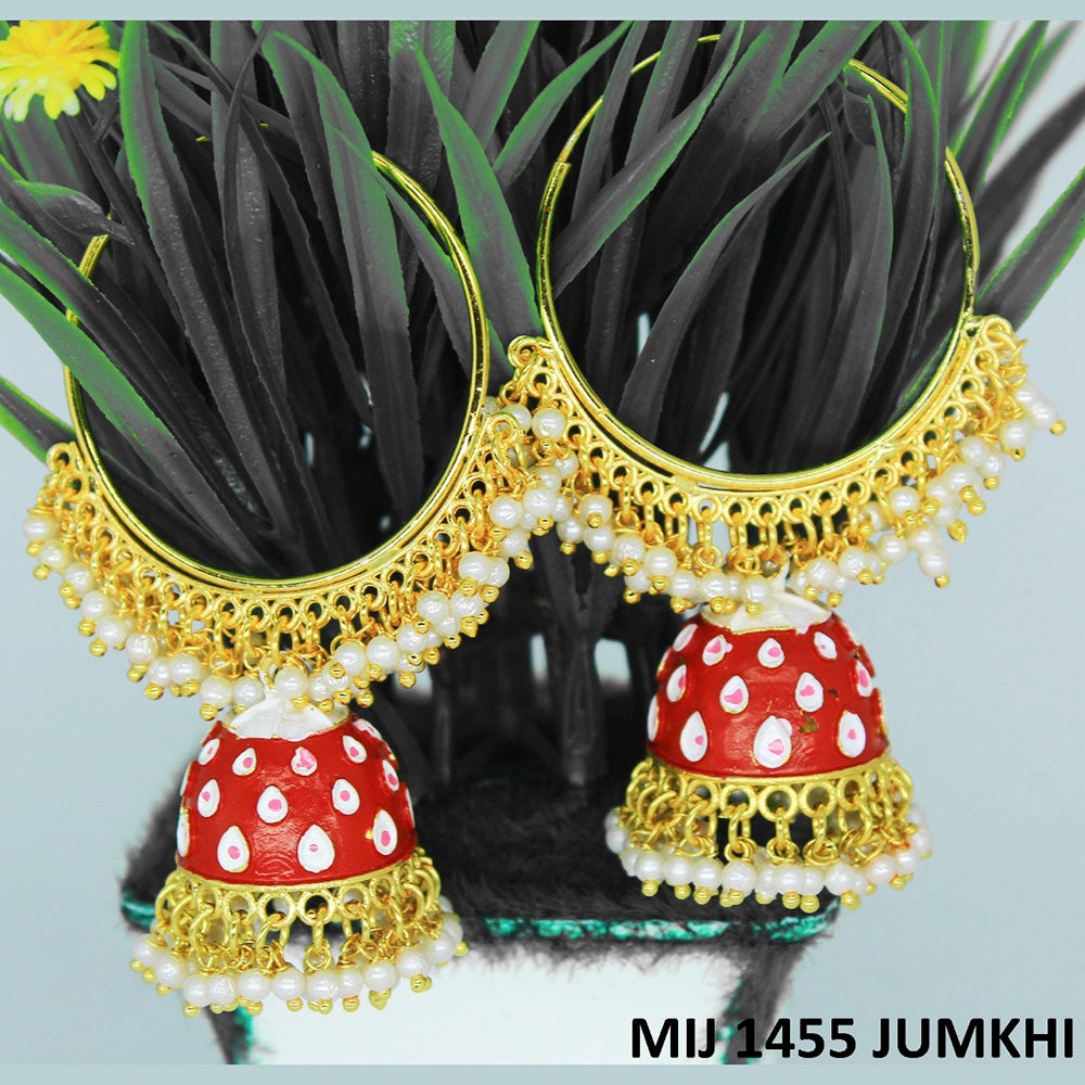 Mahavir Gold Plated Meenakari And Pearl Designer Jhumki Earrings - MIJ 1455 Jumkhi