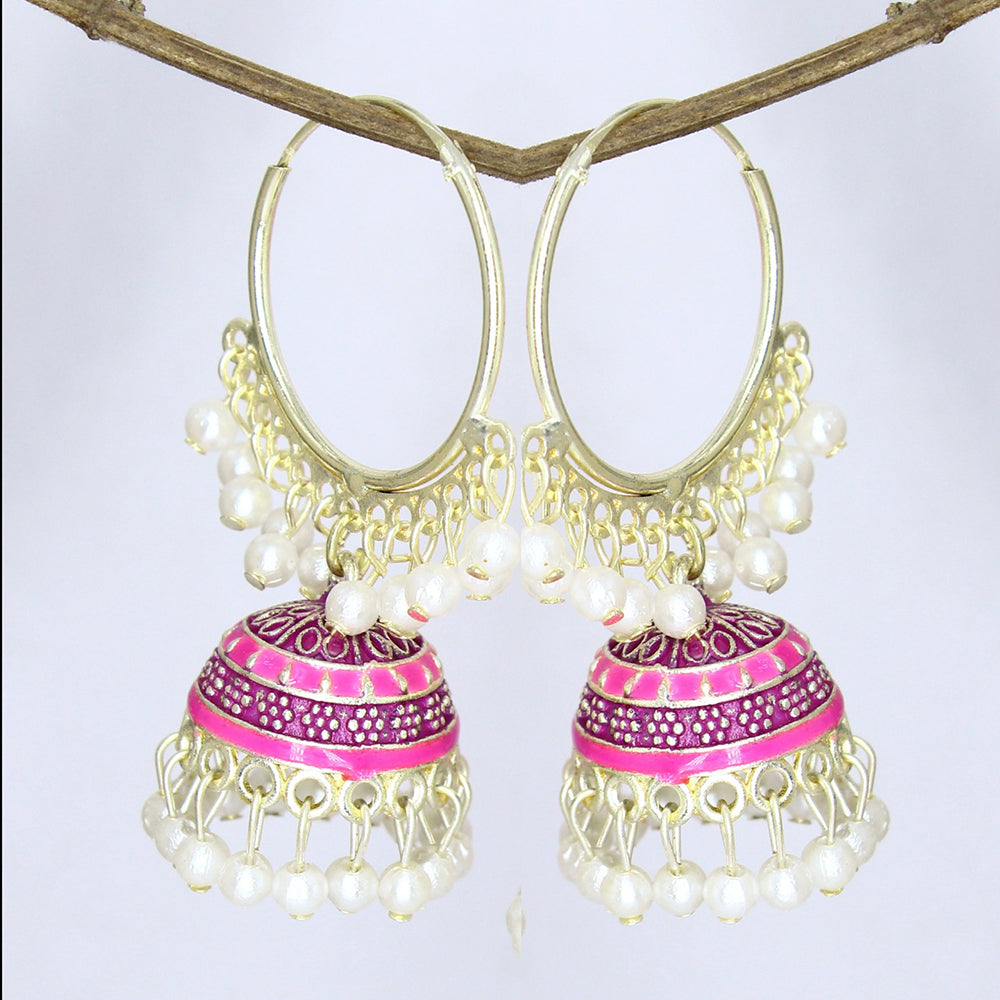 Mahavir Gold Plated Meenakari Jhumki Earrings