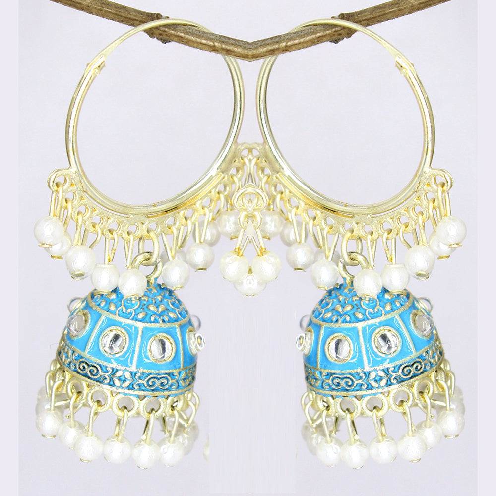 Mahavir Gold Plated Meenakari Jhumki Earrings