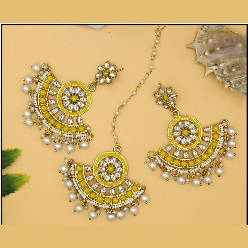Mahavir Gold Plated Earrings With Maangtikka