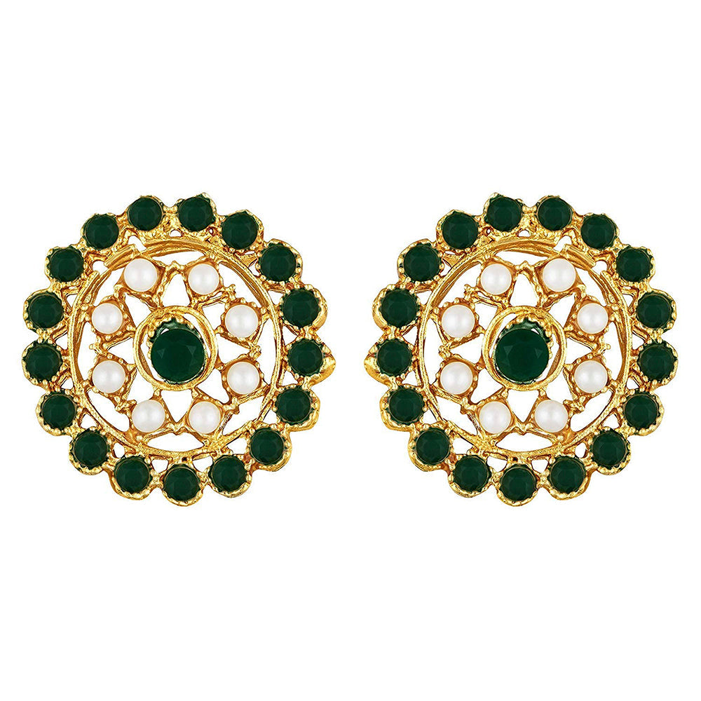 Etnico 18K Gold Plated Traditional Light Weight Pearl Beaded Choker Necklace Jewellery Set Glided With Moti Work