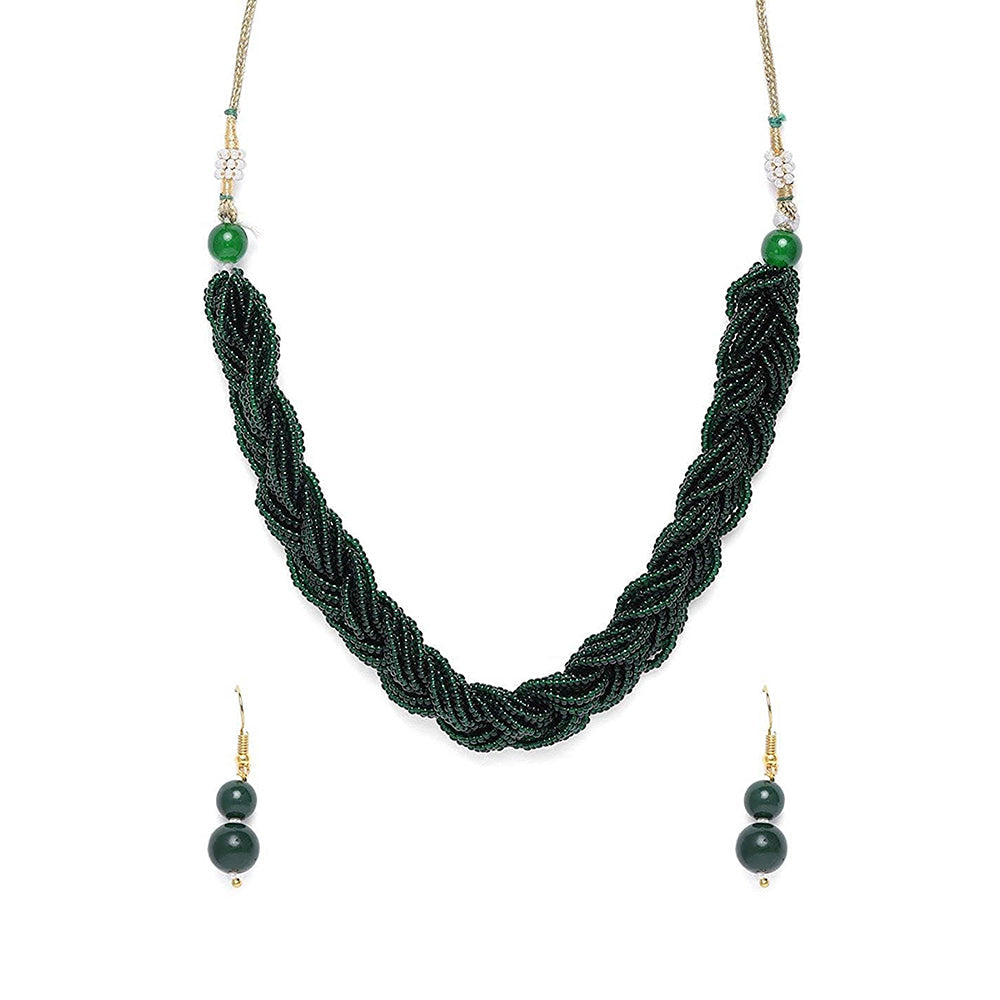 Etnico Designer Emerald Twisted Beads Choker Necklace Jewellery Set With Earrings For Women (ML254G-1)