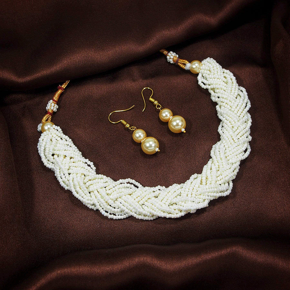 Etnico Designer Emerald Twisted Beads Choker Necklace Jewellery Set With Earrings For Women (ML254W)