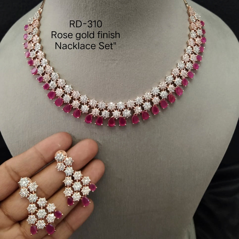 Classic American Diamond Rose Gold Polish Necklace Set