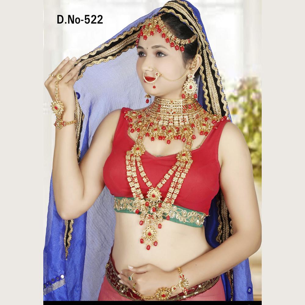 Neetu Art Gold Plated Red Stone And Kundan Bridal Jewellery Set for Women - NABridal02