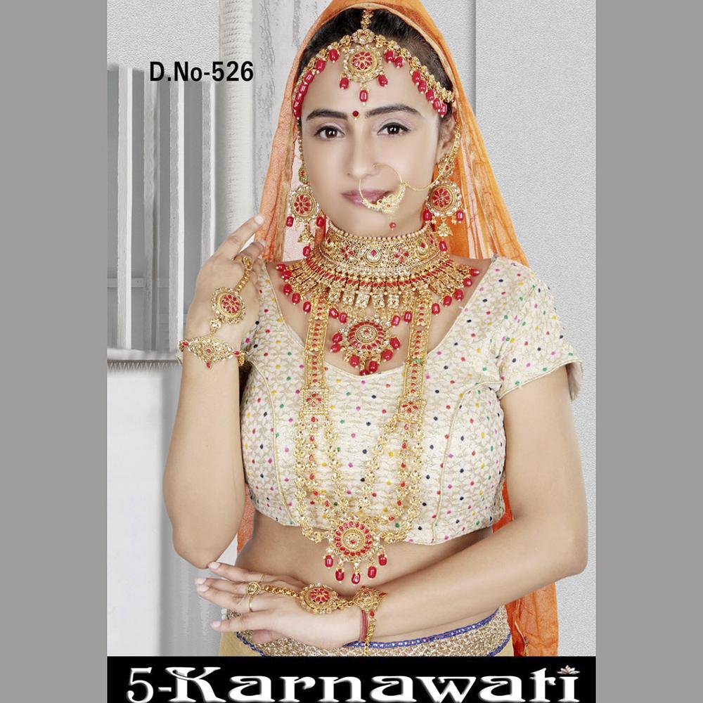 Neetu Art Gold Plated Red Stone And Kundan Bridal Jewellery Set for Women - NABridal05