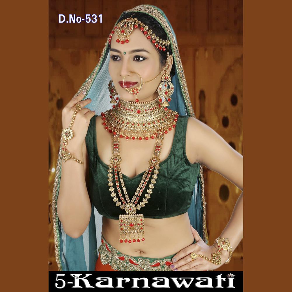 Neetu Art Gold Plated Red Stone And Kundan Bridal Jewellery Set for Women - NABridal09