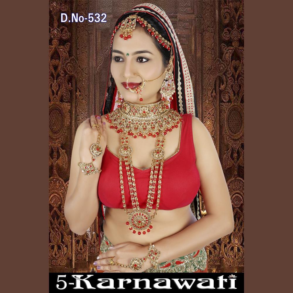 Neetu Art Gold Plated Red Stone And Kundan Bridal Jewellery Set for Women - NABridal10