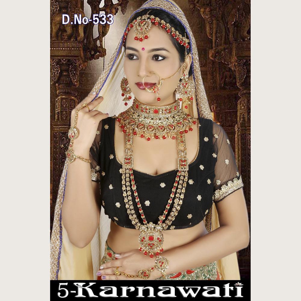 Neetu Art Gold Plated Red Stone And Kundan Bridal Jewellery Set for Women - NABridal11