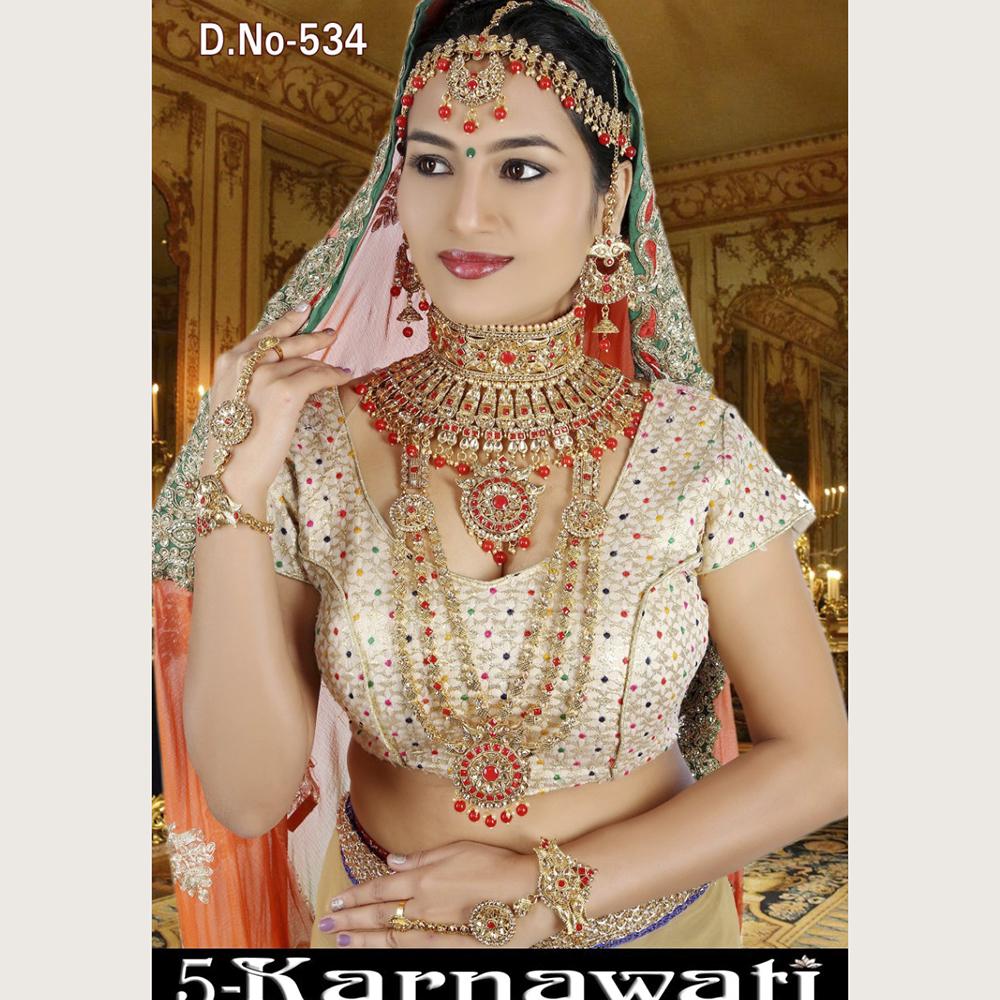 Neetu Art Gold Plated Red Stone And Kundan Bridal Jewellery Set for Women - NABridal12