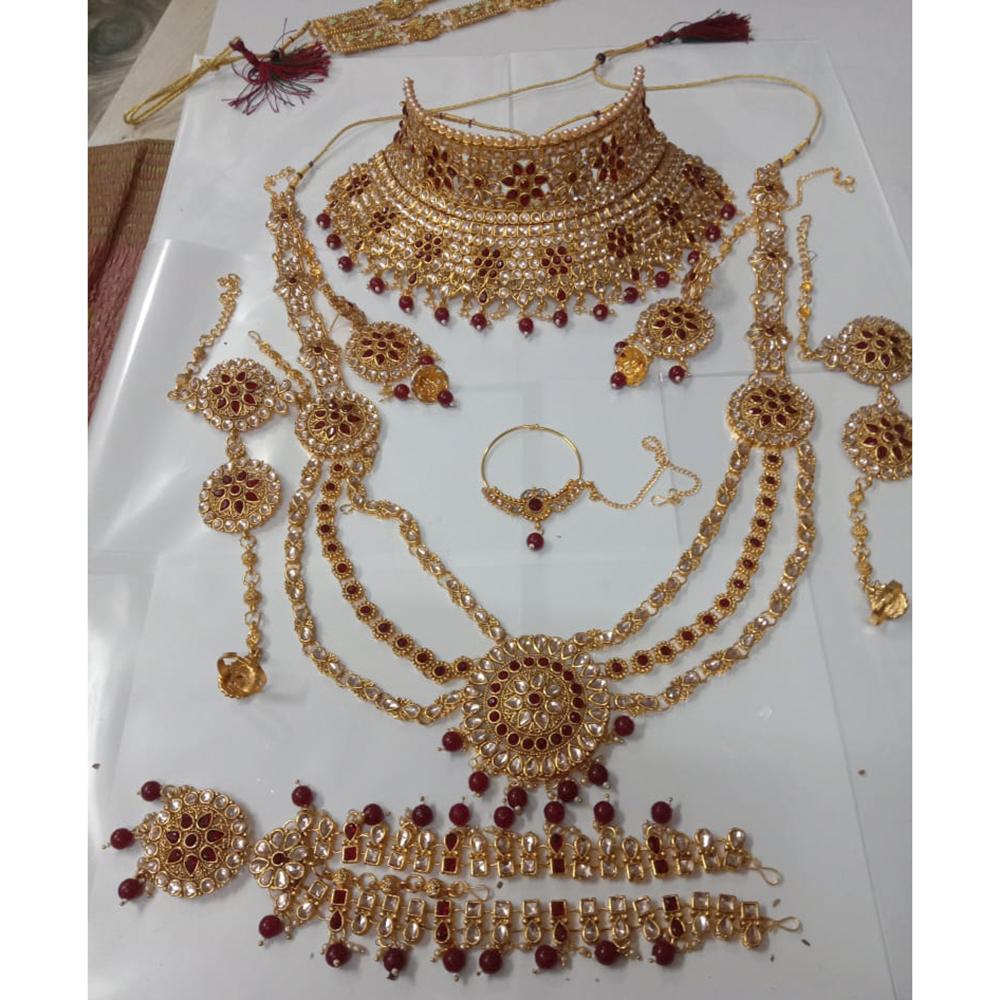 Neetu Art Gold Plated Maroon Stone And Kundan Bridal Jewellery Set for Women - NABridal22