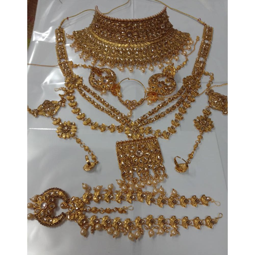 Neetu Art Gold Plated Brown Stone And Kundan Bridal Jewellery Set for Women - NABridal24