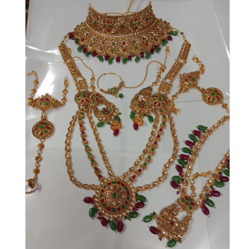 Neetu Art Gold Plated Green Stone And Kundan Bridal Jewellery Set for Women - NABridal27